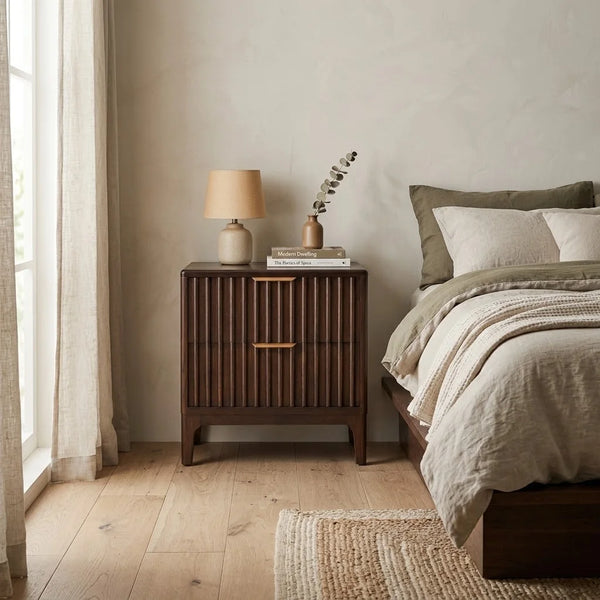 Evora Fluted Bed Side Table With Drawer 