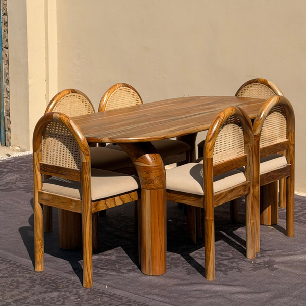 Exclusive Solid Teakwood Curved Dining Table Set - 4 Seater, 6 Seater - All Sizes