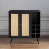Classy Black Solid Wood Rattan Bar Cabinet