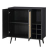 Classy Black Solid Wood Rattan Bar Cabinet