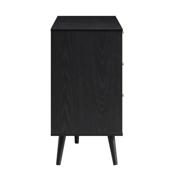 Modern Solid Wood Rattan Black Finish Chest Of 6 Drawers