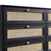 Modern Solid Wood Rattan Black Finish Chest Of 6 Drawers