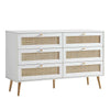 Modern Solid Wood Rattan White Finish Chest Of 6 Drawers