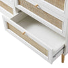 Modern Solid Wood Rattan White Finish Chest Of 6 Drawers