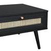 Black Solid Wood Rattan Coffee Table