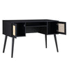 Solid Wood Rattan 2- Door Desk Black Finish