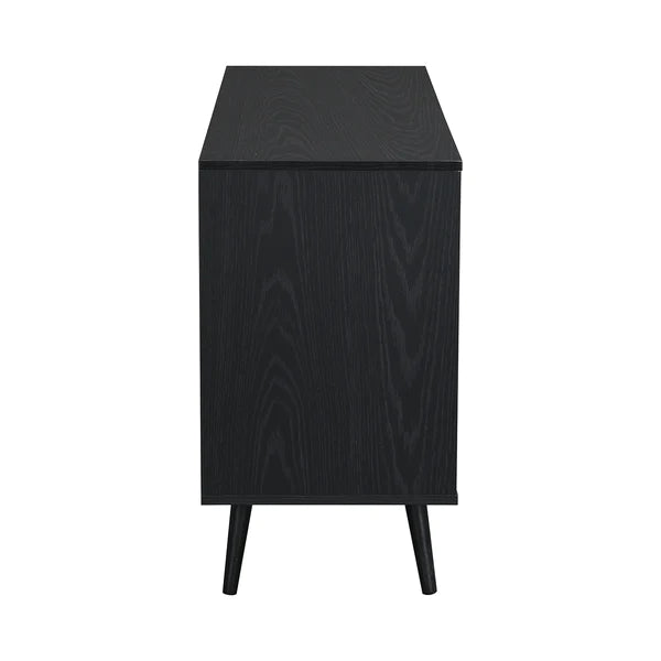 Modern Rattan Solid Wood Black Finish Sideboard with Star Canning