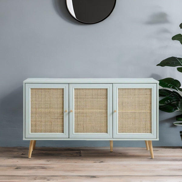 Modern Rattan Solid Wood Mint Finish Sideboard