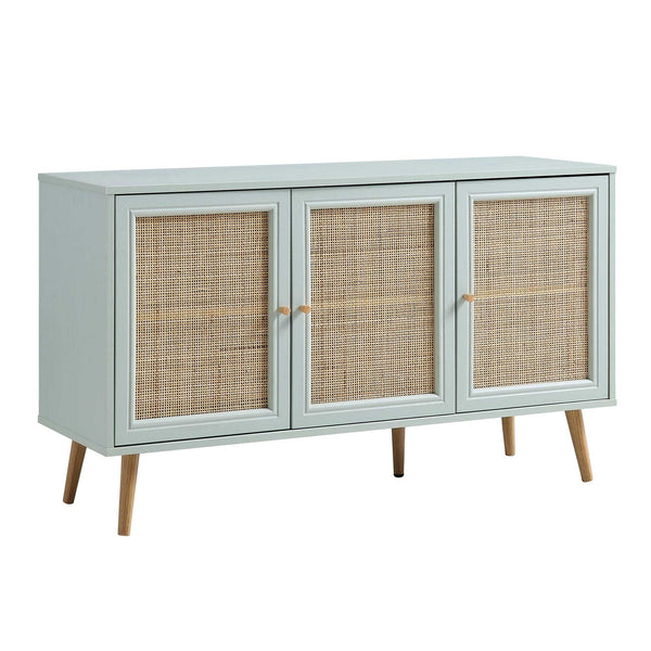 Modern Rattan Solid Wood Mint Finish Sideboard
