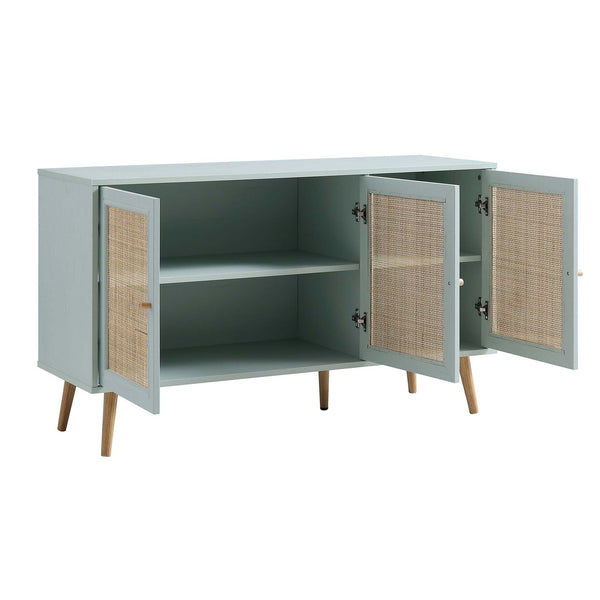 Modern Rattan Solid Wood Mint Finish Sideboard