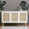 Modern Rattan Solid Wood White Finish Sideboard