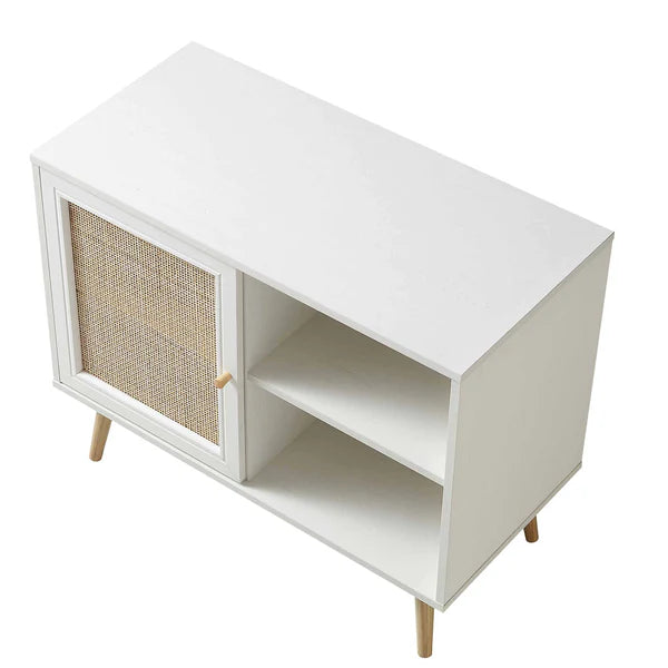Modern White Solid Wood 1- Door Rattan Cabinet