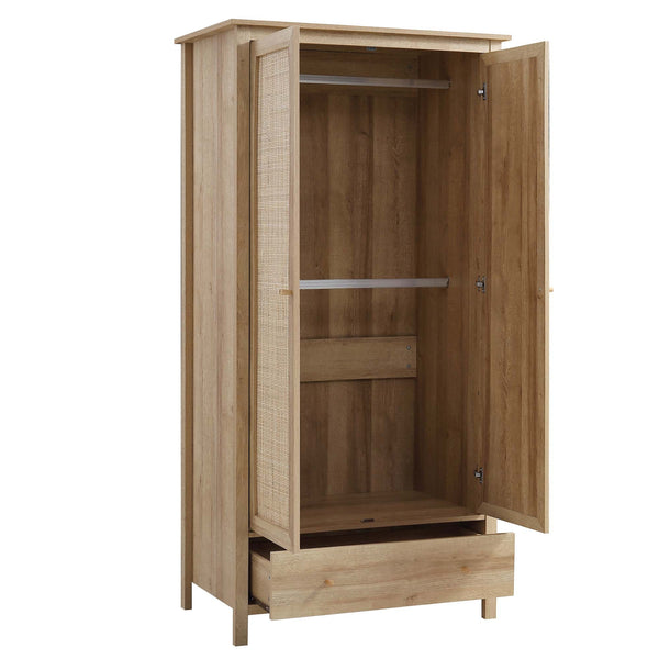Solid Wood Rattan Natural Finish 2 Door Wardrobe