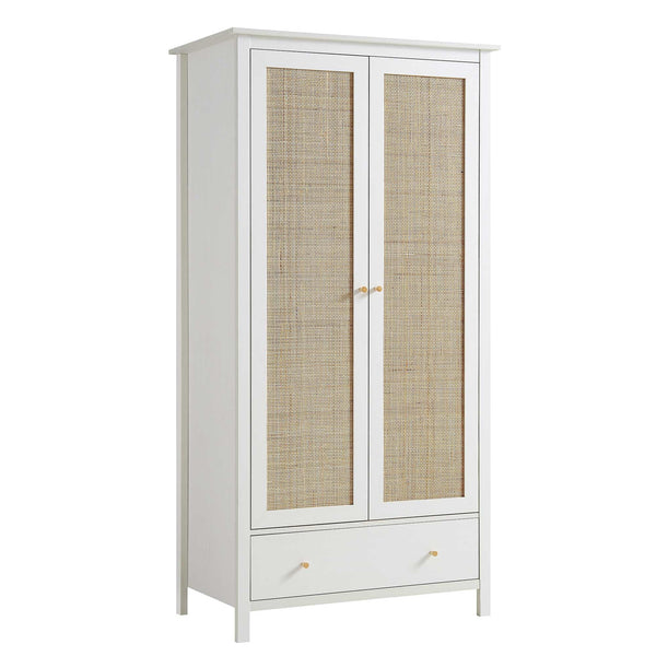 Solid Wood Rattan White Finish 2 Door Wardrobe
