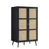 Classic Solid Wood Rattan Black Finish Compact 2 Door Wardrobe
