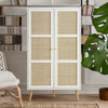 Classic Solid Wood Rattan White Finish Compact 2 Door Wardrobe