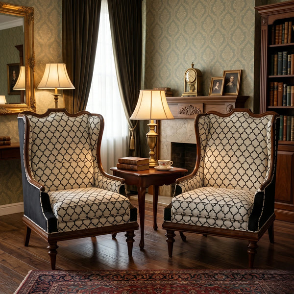 Fochville Pair of Luxurious Teakwood Walnut Wing Chair