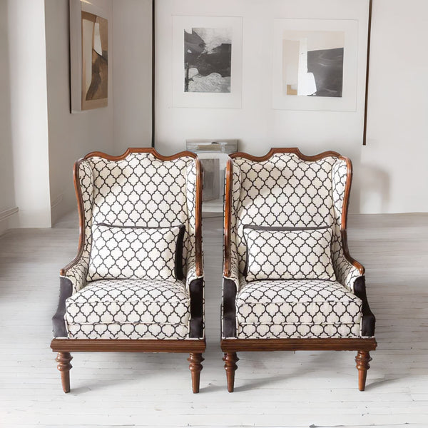 Fochville Pair of Luxurious Teakwood Walnut Wing Chair