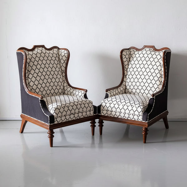 Fochville Pair of Luxurious Teakwood Walnut Wing Chair