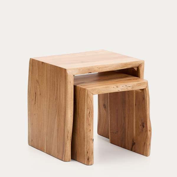 Fortaleza Solid Wood Set of 2 Side Table In Natural Finish