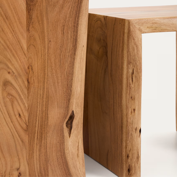 Fortaleza Solid Wood Set of 2 Side Table In Natural Finish