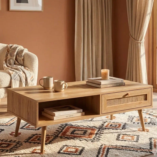 Fremont Solid Wood Rattan Coffee Table