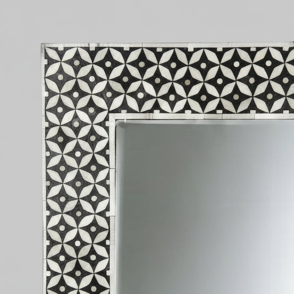 Bone Inlay Rectangular Geometric Black White Wall Mirror Frame