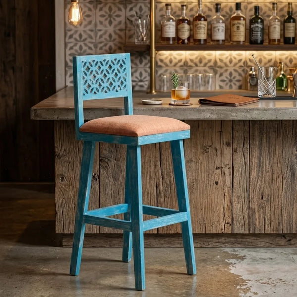 Gresford Acacia Wood Bar Chair | Blue Finish