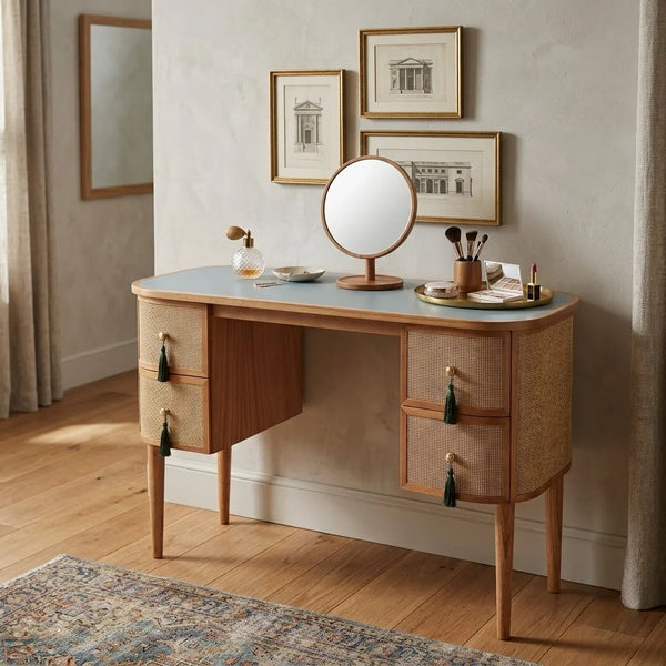 Guimaraes Solid Wood Rattan Dressing Table