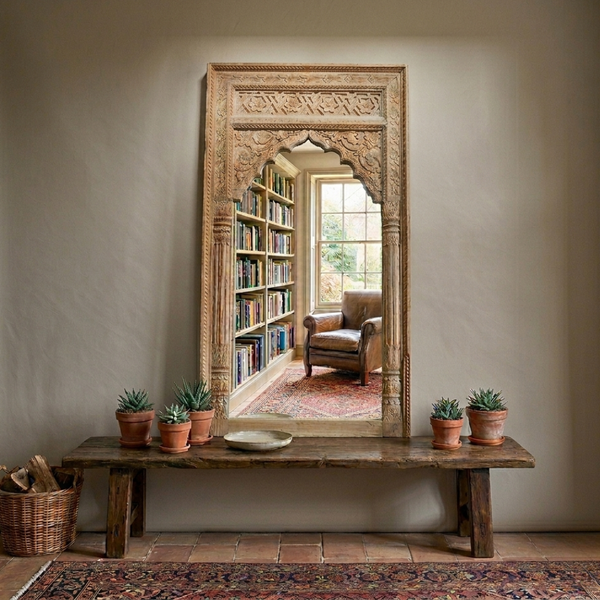 Hand Carved Modern & Stylish Mirror Frame | Natural Finish