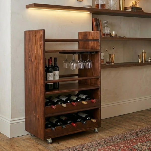 Hawick Wooden Bar Trolley in Walnut Veneer Finish