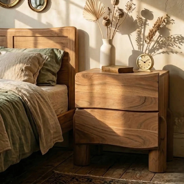 Ibiza Acacia Wood Side Table With Drawer