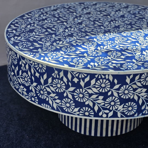 Indigo Floral Acrylic Inlay Round Coffee Table
