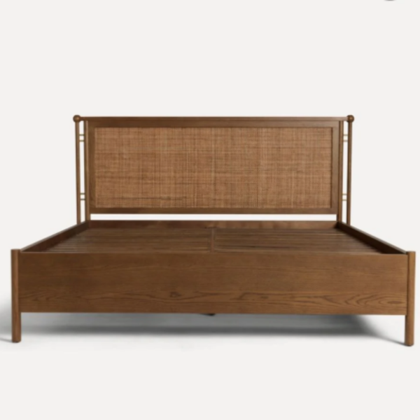 Iquique Oak Wood Rattan Bed- All Sizes