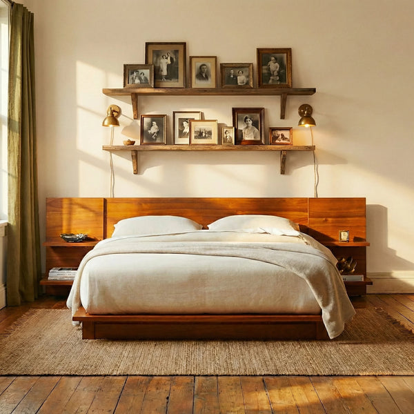 Iris Solid Acacia Wood Bed With Nightstand- All Sizes