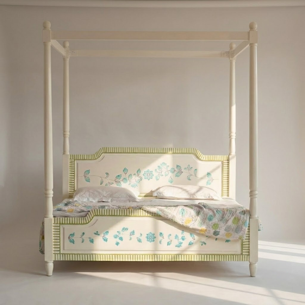 Jaipuri Hand Painted Solid Wood Poster Bed