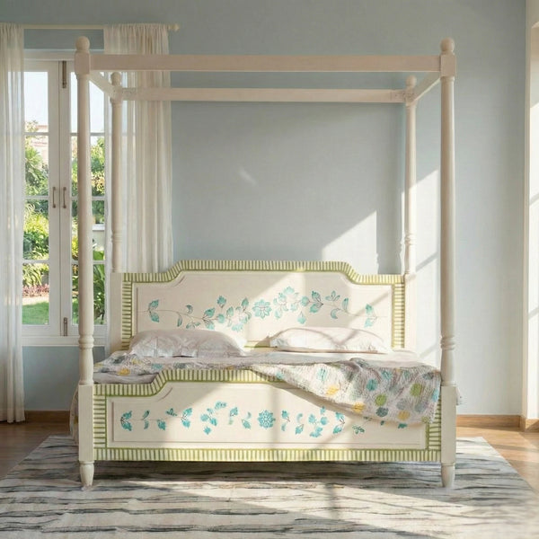 Jaipuri Hand Painted Solid Wood Poster Bed