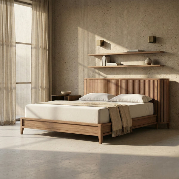 Juniper Fluted Bed With Headboard Storage- All Sizes