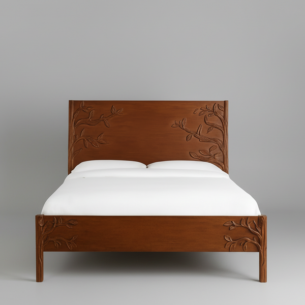 Kent Hand Carved Bed In Walnut Finish-King Size
