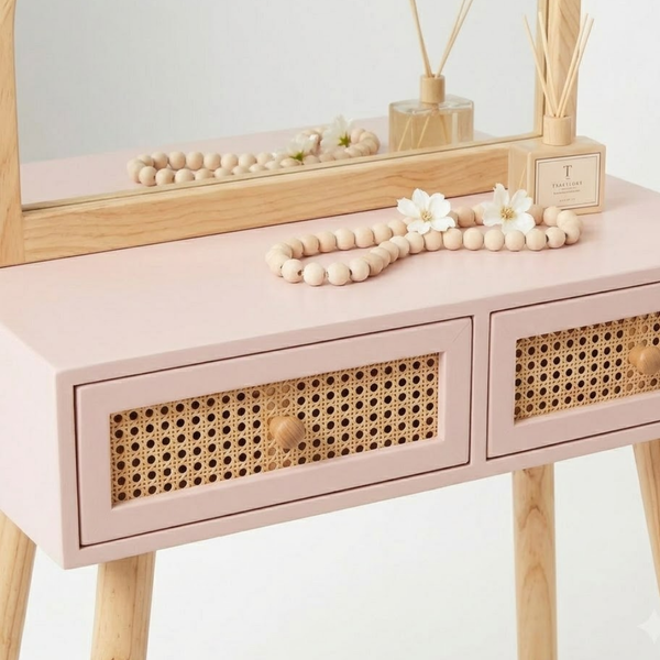Kiki Cubby Solid Wood Rattan Kids Dresser