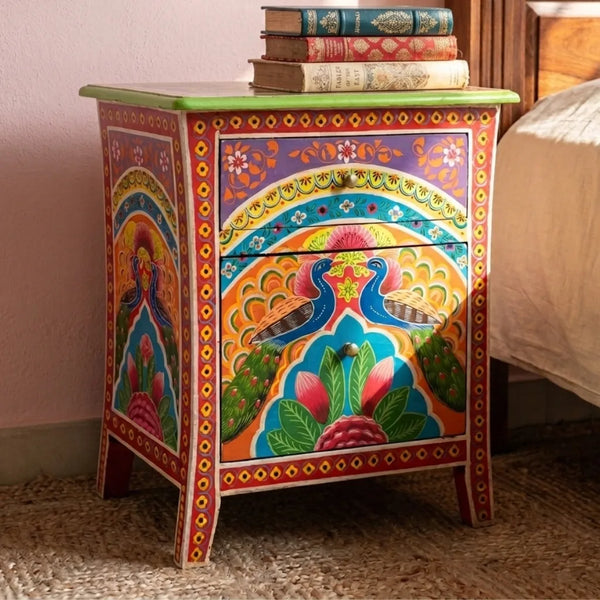 Kishangarh Mango Wood Hand Painted Bedside Cabinet