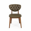 Classic Solid Wood Leather Dining Chair - Dark Green Finish