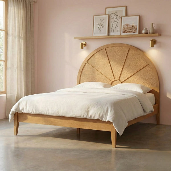 Laredo Bed With Arch Rattan Headboard -All Sizes