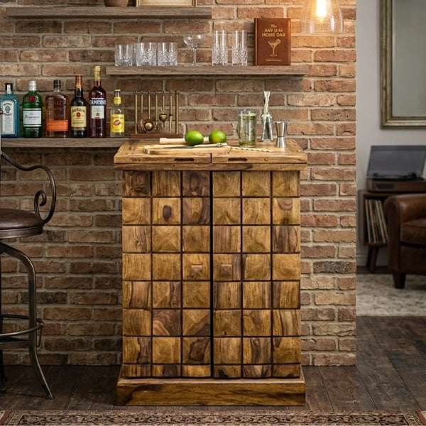 Lerwick Sheesham Wood Natural Finish Stylish Bar Cabinet