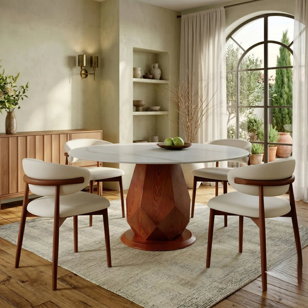 Leticia Solid Wood & Marble Round Dining Table Set 