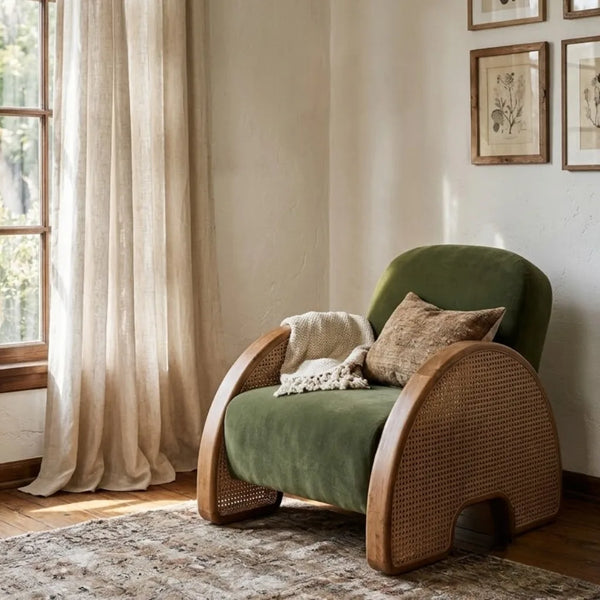 Lufkin Solid Wood Rattan Armchair