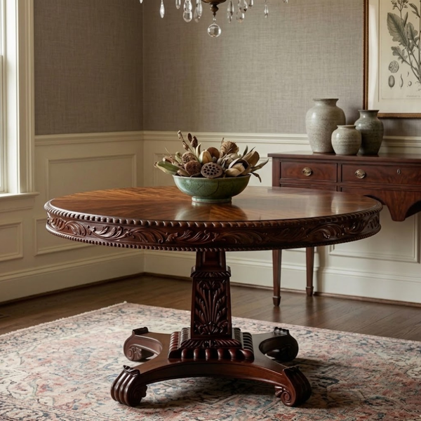 Magherafelt Sheesham Wood Table with Carved Floral Design