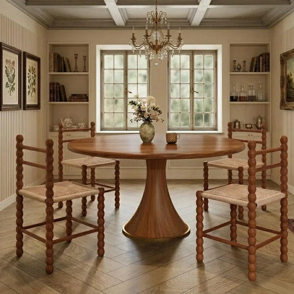 Mahdia Solid Wood Rattan Round Dining Table Set