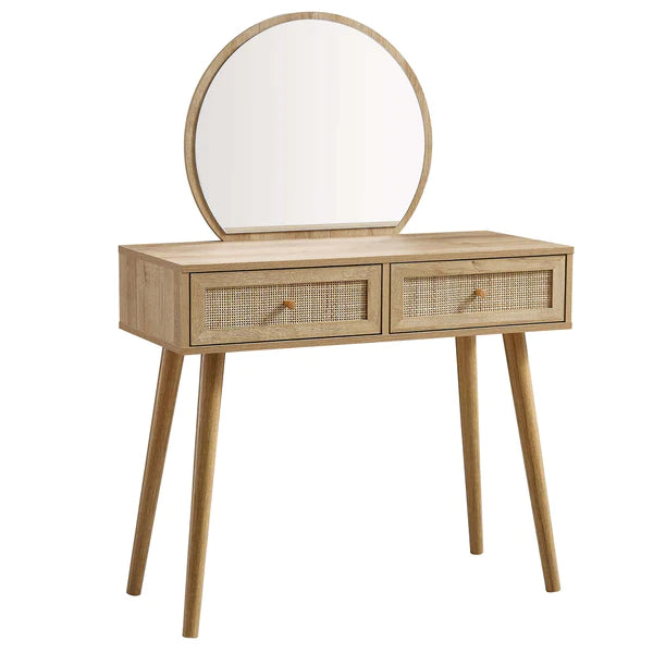 Manisa Solid Wood Rattan Dressing Table With Mirror
