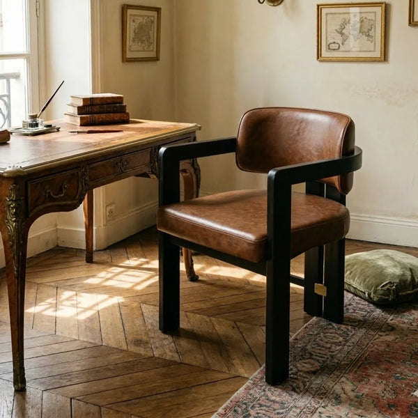 Mansfield Solid Wood Leather Arm Chair